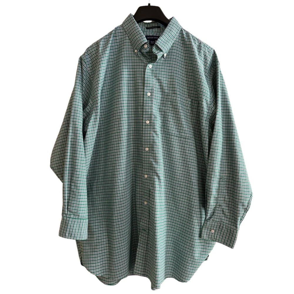 Men's Lands' End Green Plaid Shirt 18 1/2-36 big and tall